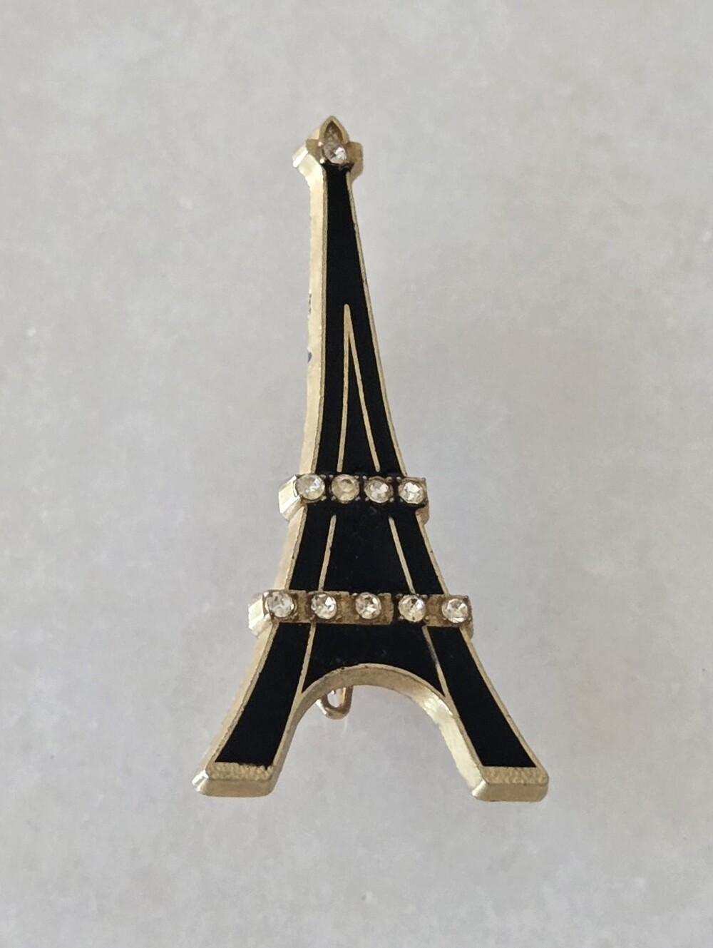 Vtg Made In FRANCE Black Enamel Eiffel Tower Brooch Pin, 3"